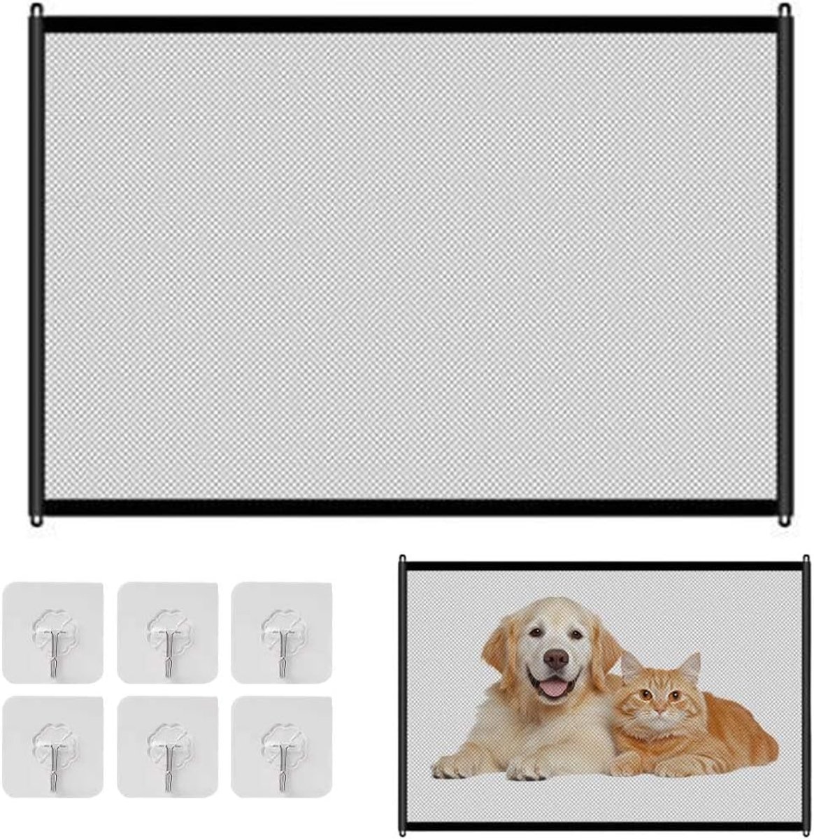 Hondenhekje voor honden, 1 artikel, veiligheidshek voor kinderen, hondenveiligheid, inklapbaar beschermingsrooster voor honden, babytrap, 110 x 72 cm, zwart