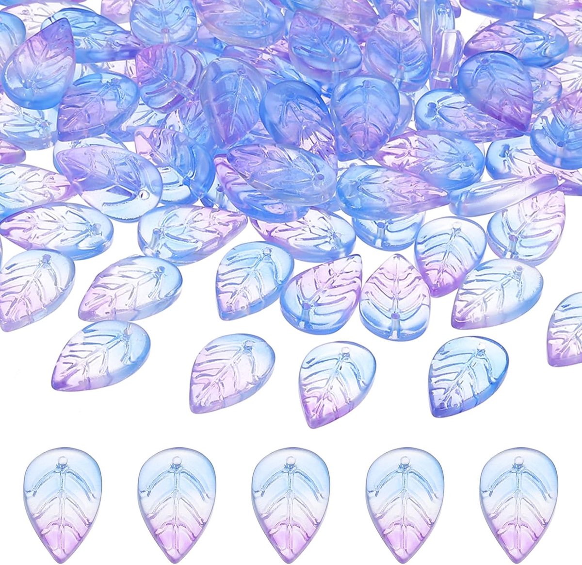 Kralen, 100 stuks kristalbladkralen, doorschijnende Tsjechische glaskralen, spacer kraal voor doe-het-zelf sieraden maken armbanden ketting, kleurverloop blauw paars, Glas/Geglazuurd