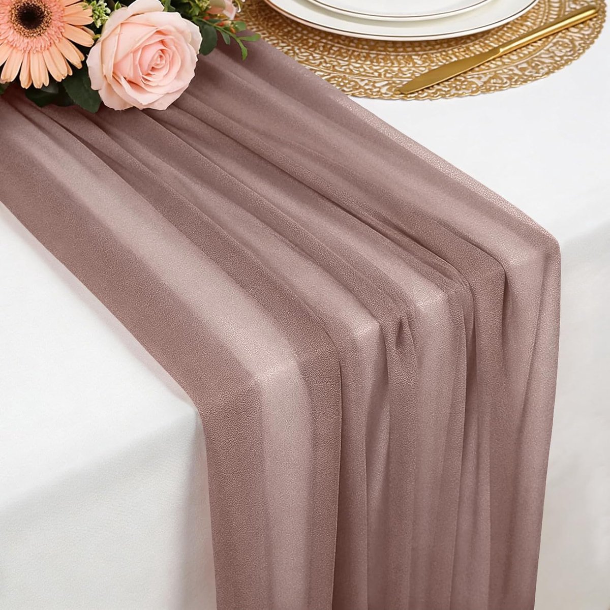 Tafelloper Oudroze, 77 x 300 cm Zachte en Comfortabele Tafelloper Polyester voor Boho-bruiloft, Feest, Doopdecoratie, Babyshower, Bruidsfeest, Keuken, Tafeldecoratie