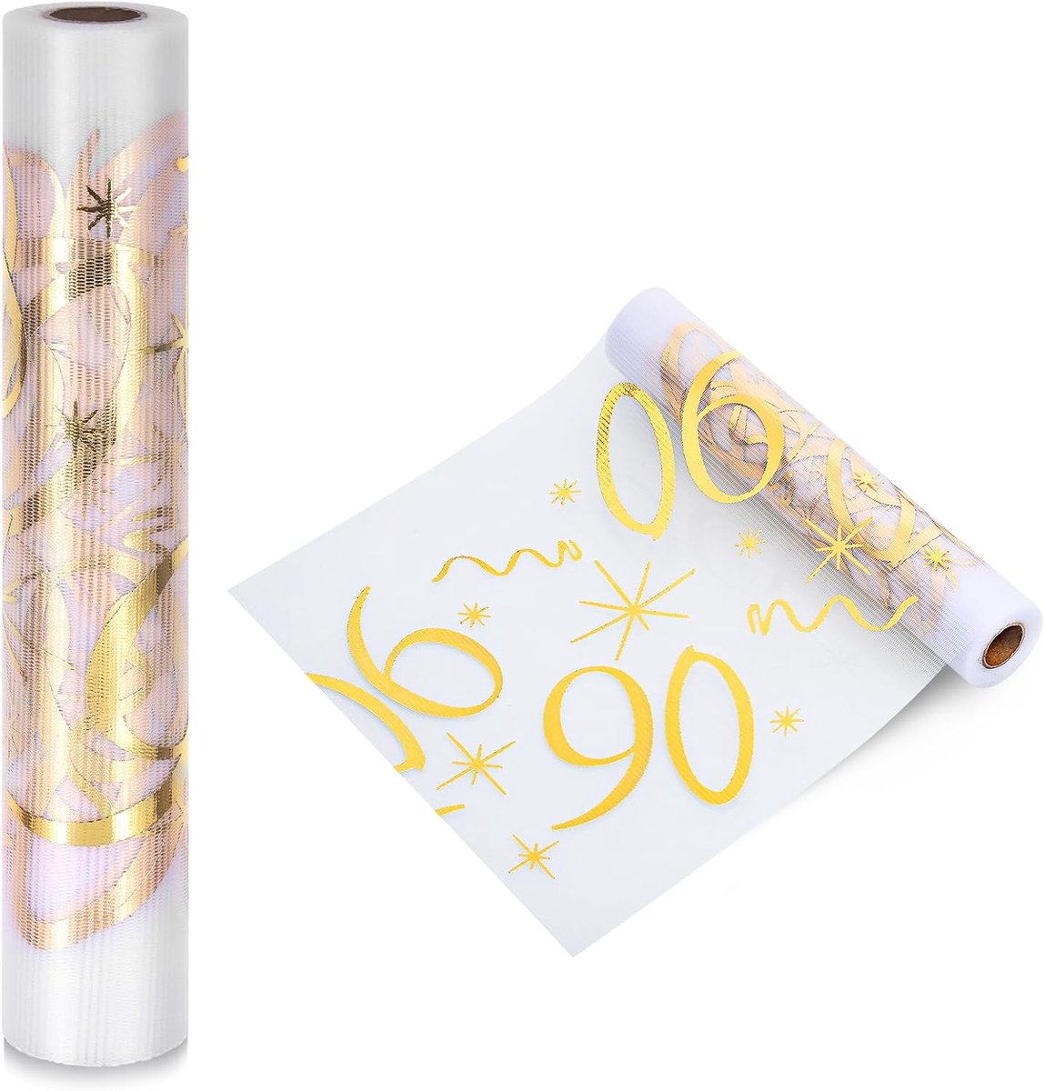 90 Jaar Tafelloper, 28cm×10m Tafeldecoratie, Gouden Tafelband Jubileum voor Bloemenverpakking, Jubileumfeesten, Banketdecoratie
