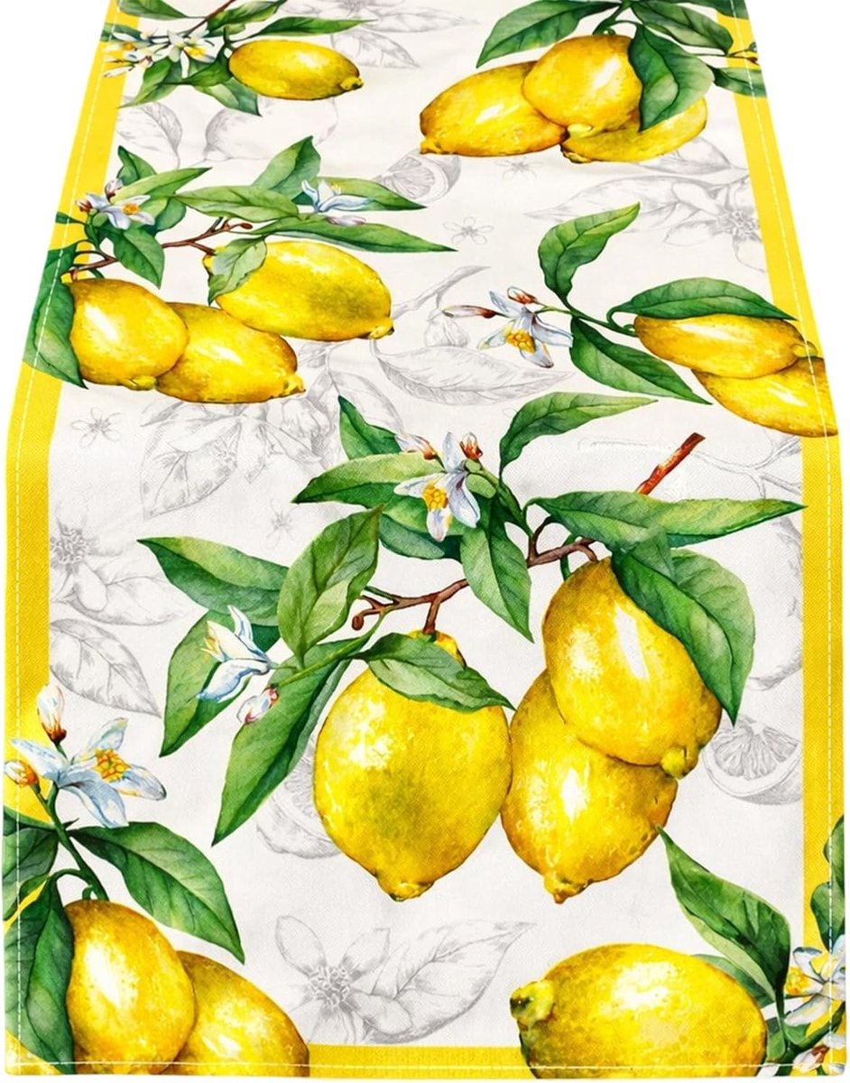 tafelloper Geel, 183x33cm met citroenpatroon voor tafeldecoratie, ideaal voor feesten, restaurants en ontbijttafel