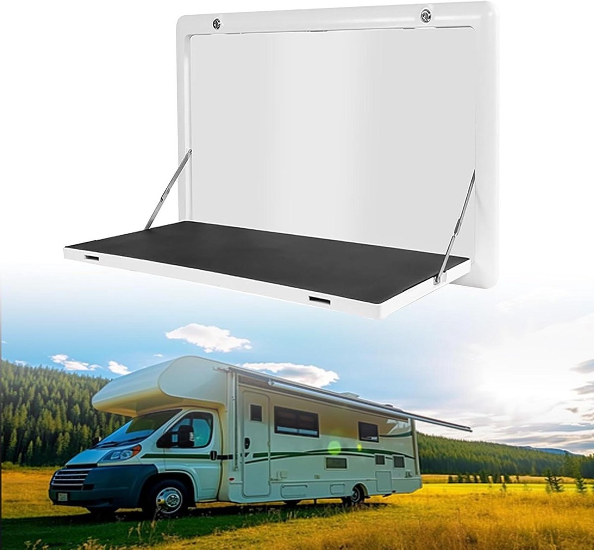 Klaptafel - Wandmontage Tafel - Kamperen en Picknicken - Met LED-verlichting - 80x45 cm - Wit