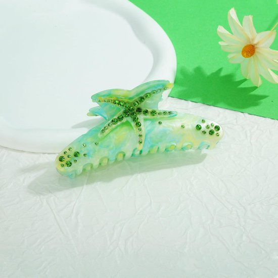 Haarklauwclips voor vrouwen, grote zeeschelp, haarclips met kristallen, trendy groene haarklemmen voor kakenclips, antislip haarklauwen voor dikke haaraccessoires — afbeelding 4