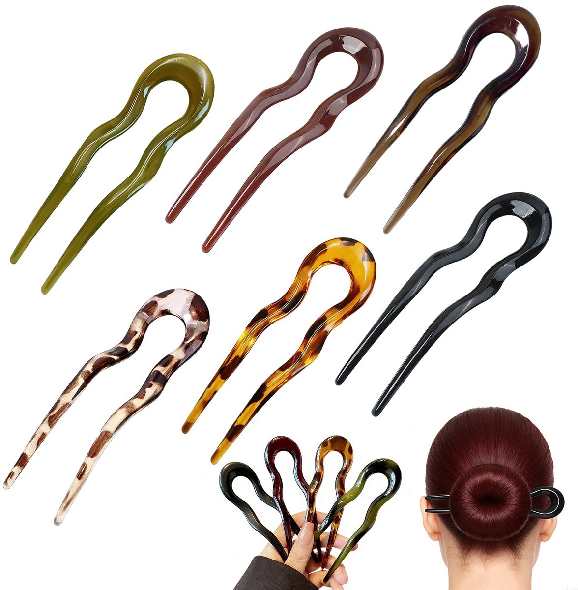 Haarspelden dames U-vormig spiraal 6 stuks set herbruikbare haarclip handvat stijlaccessoire voor dagelijks gebruik feest bruiloft elegant kapsel
