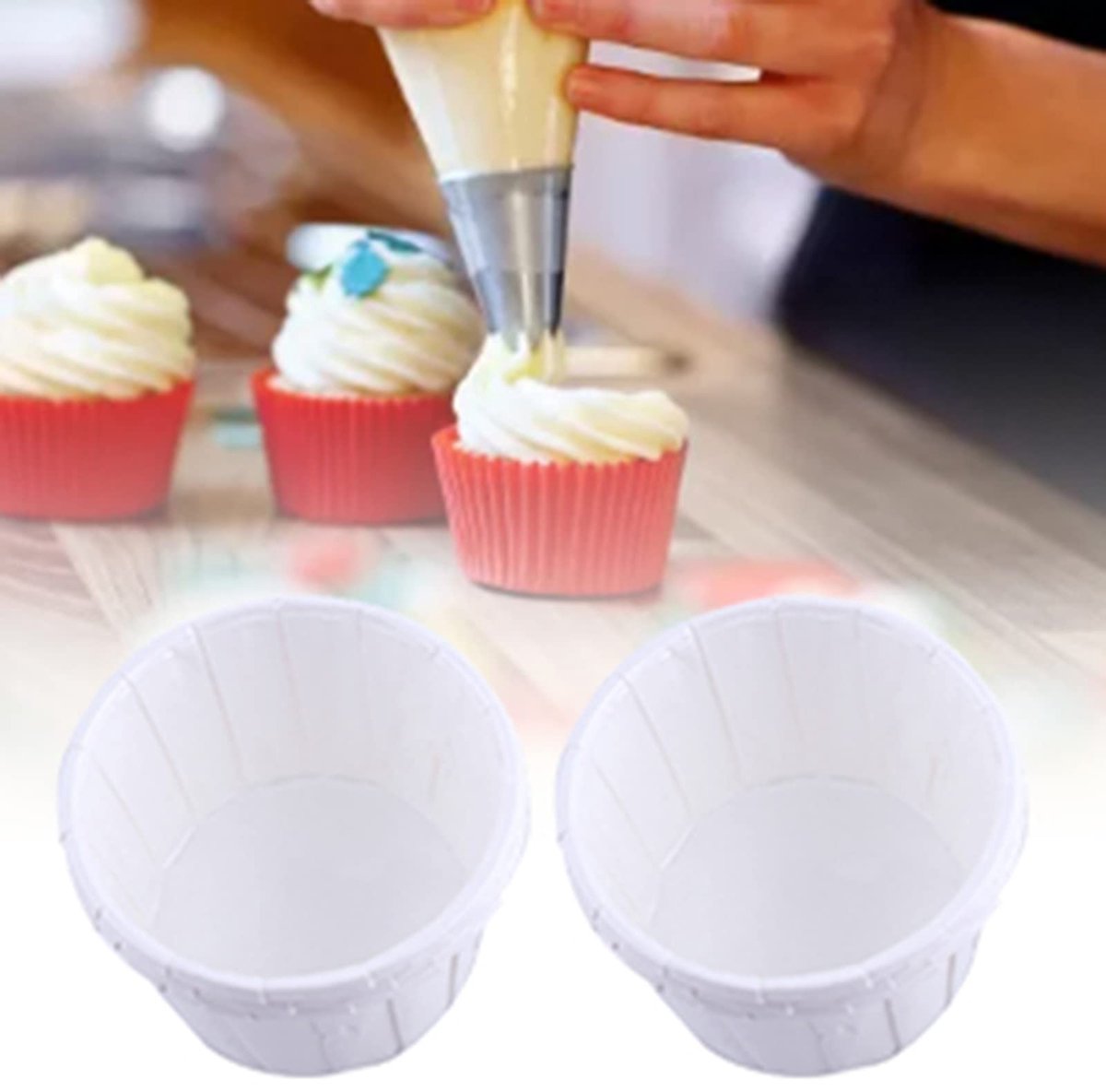 100 Stuks Cupcake-doosjes, Papieren Cupcake-voeringen Dozen Huis Keuken Cupcake Containers Stapelbare Diepe Wrapper Bakvorm Voor Feest Bruiloft(Wit)