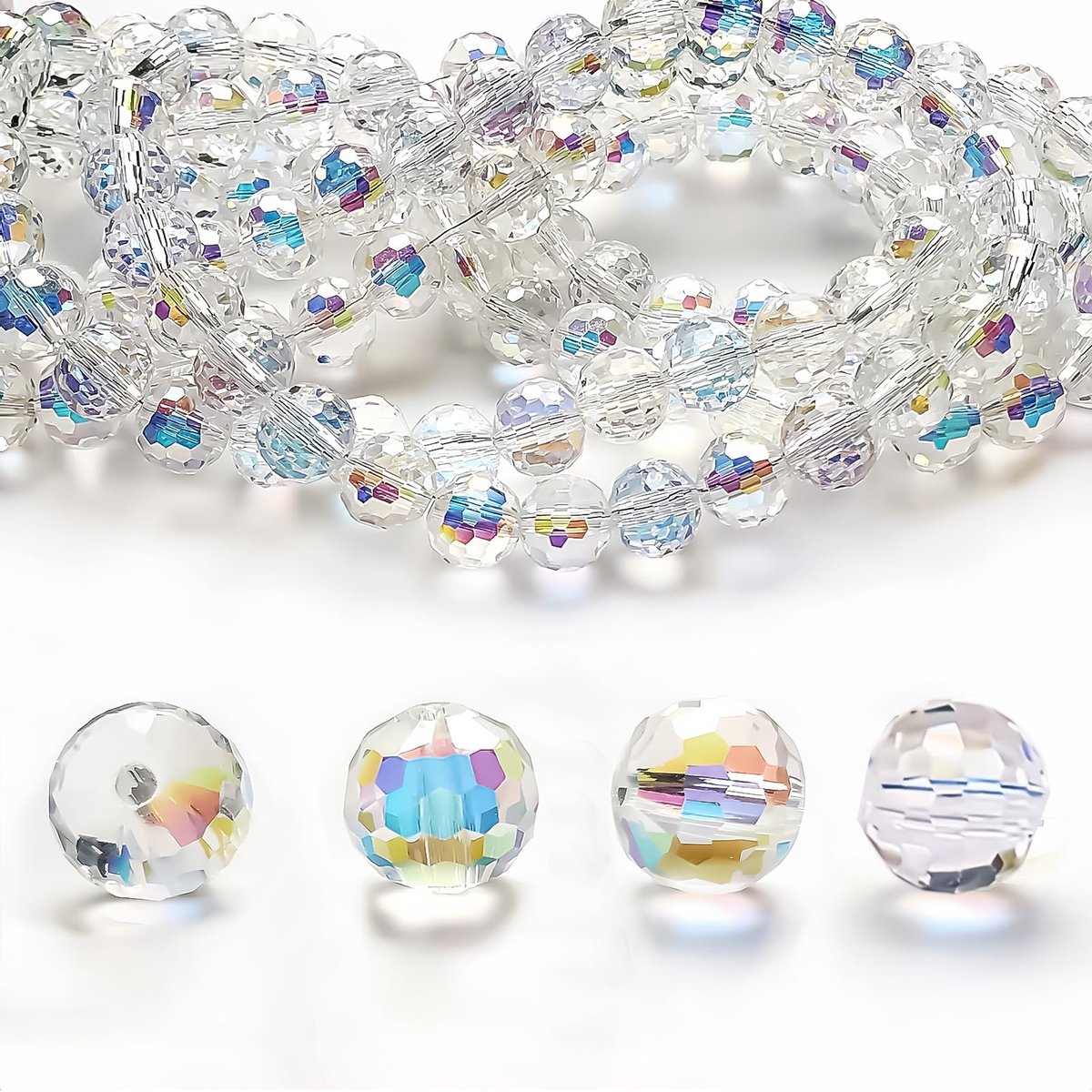 Facetteerde glazen kralen, 10 mm glazen kralen voor armbanden, AB-kleur glitterkralen voor armbanden, ronde facetglazen kralen met gat, voor handwerk, armbanden, oorbellen
