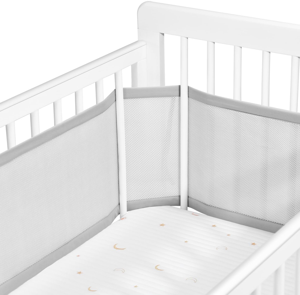 mesh-matrasbeschermer voor babybedjes - afneembaar en machinewasbaar - geschikt voor alle seizoenen 3D-ademende, botsbestendige bedhekjes - verstelbare mesh-bedhekjes voor babybedjes