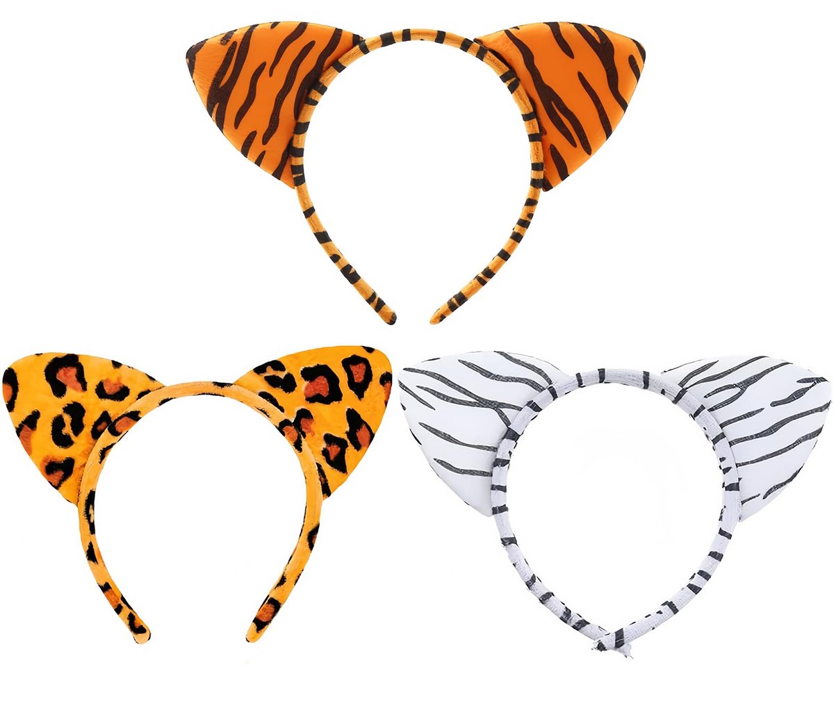 3 STKS Kattenoren Hoofdband Dier Thema Oren Haar Hoepels Luipaard Zebra Tijger Cosplay Leuke Stof Haarband Leuke Voor Verjaardag Halloween Kostuum Party Haaraccessoires