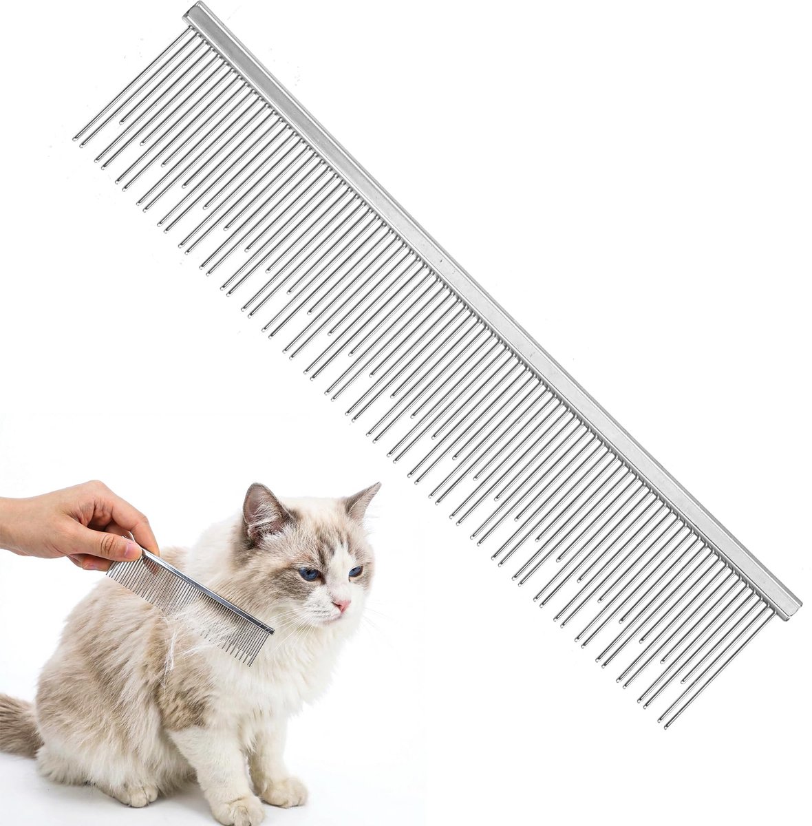kam voor honden en katten, 15,2 cm roestvrij staal ontwarren verzorgingsgereedschap voor lang- en kortharige huisdieren, antistatische ontvlammende kam met afgeronde tanden voor binnenkatten