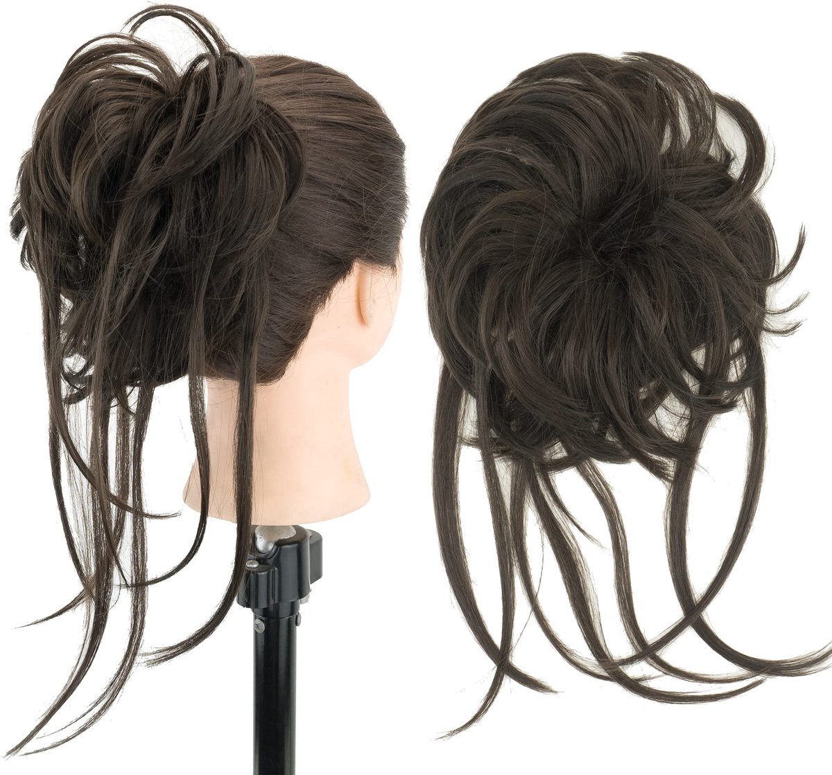 2 Stuks Rommelige haar knot Updo Lange Scrunchies Wrap Paardenstaart Golvende Haarstukken Chignon Hoofdband (2 STUKS Bruin)
