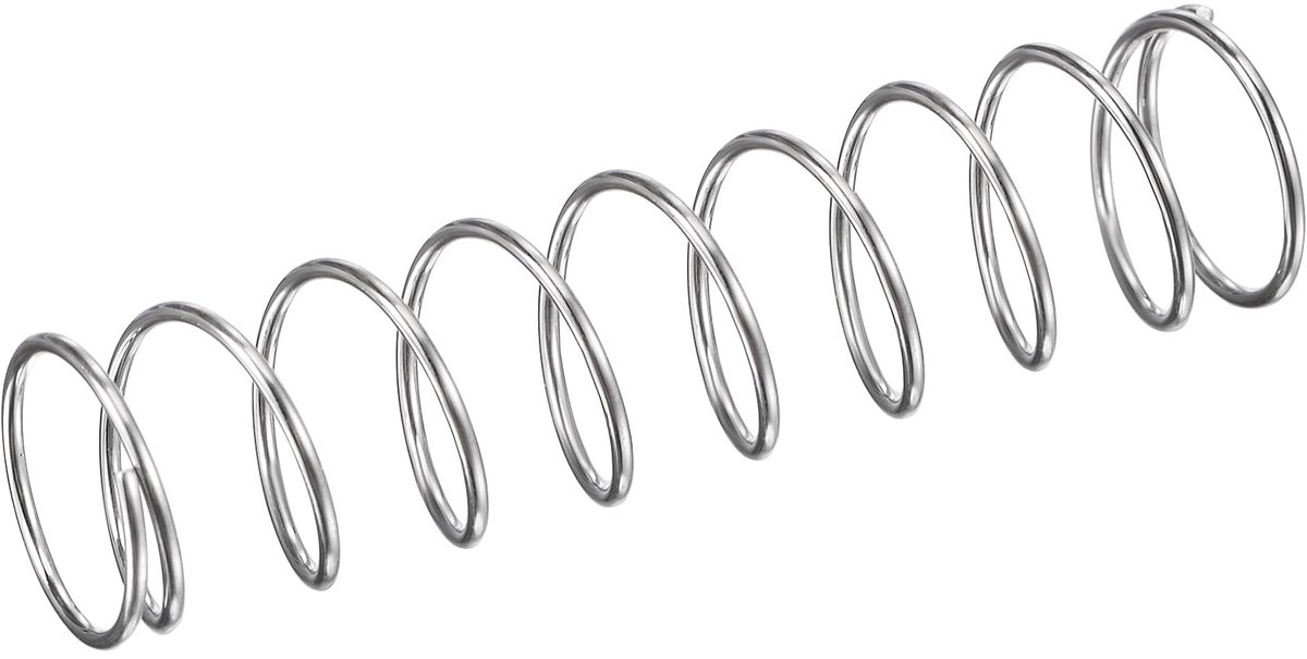 Drukveer 304, roestvrij staal, 10 mm, OD, 0,7 mm, draad, afmetingen: 9 mm, gecomprimeerd, lengte 40 mm, lengte 11,8 N, draagvermogen, zilver, 5 stuks