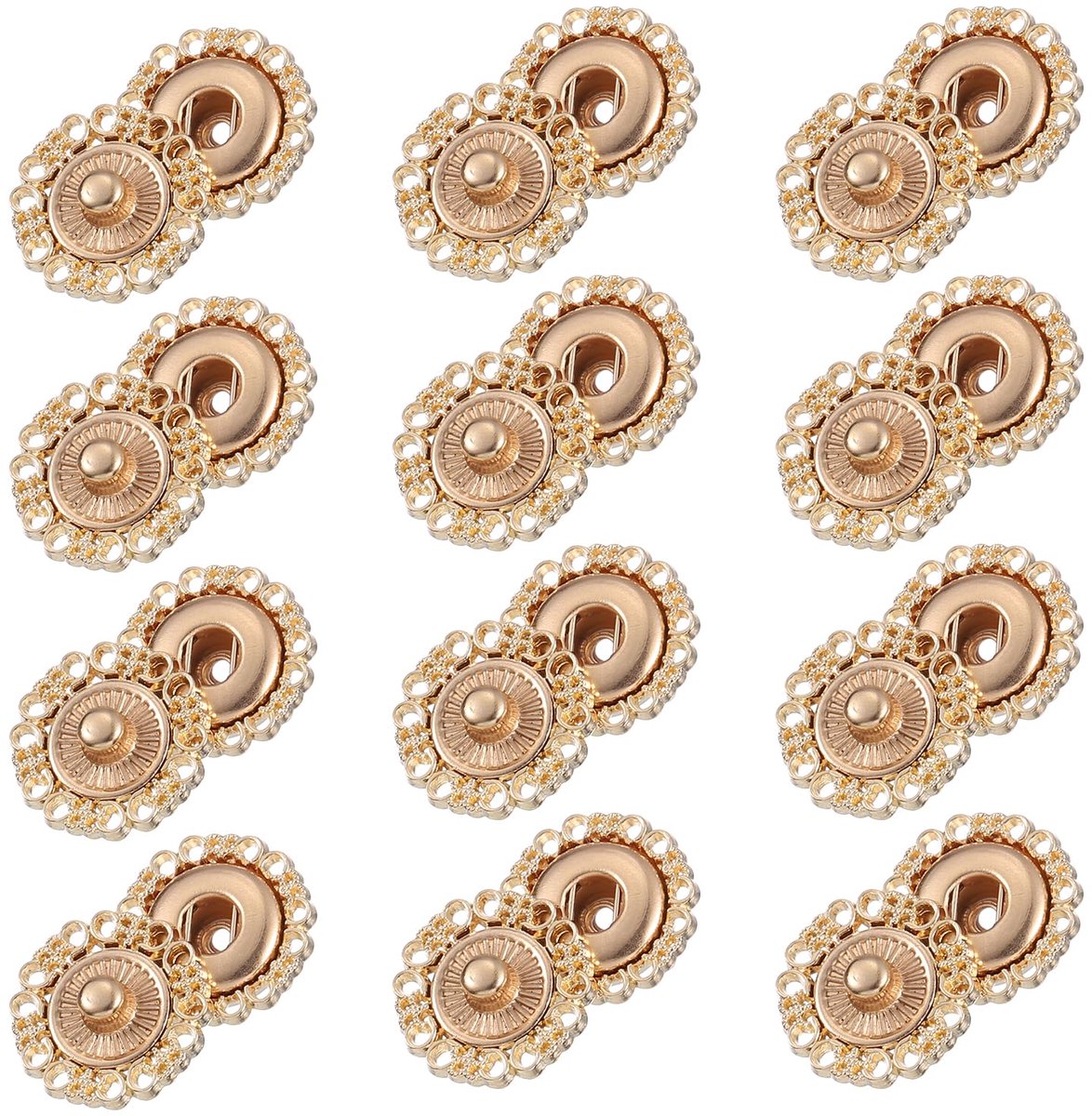 12 drukknopen met holle bloem, 15 mm, metaal, voor kleding, knutselen, goud