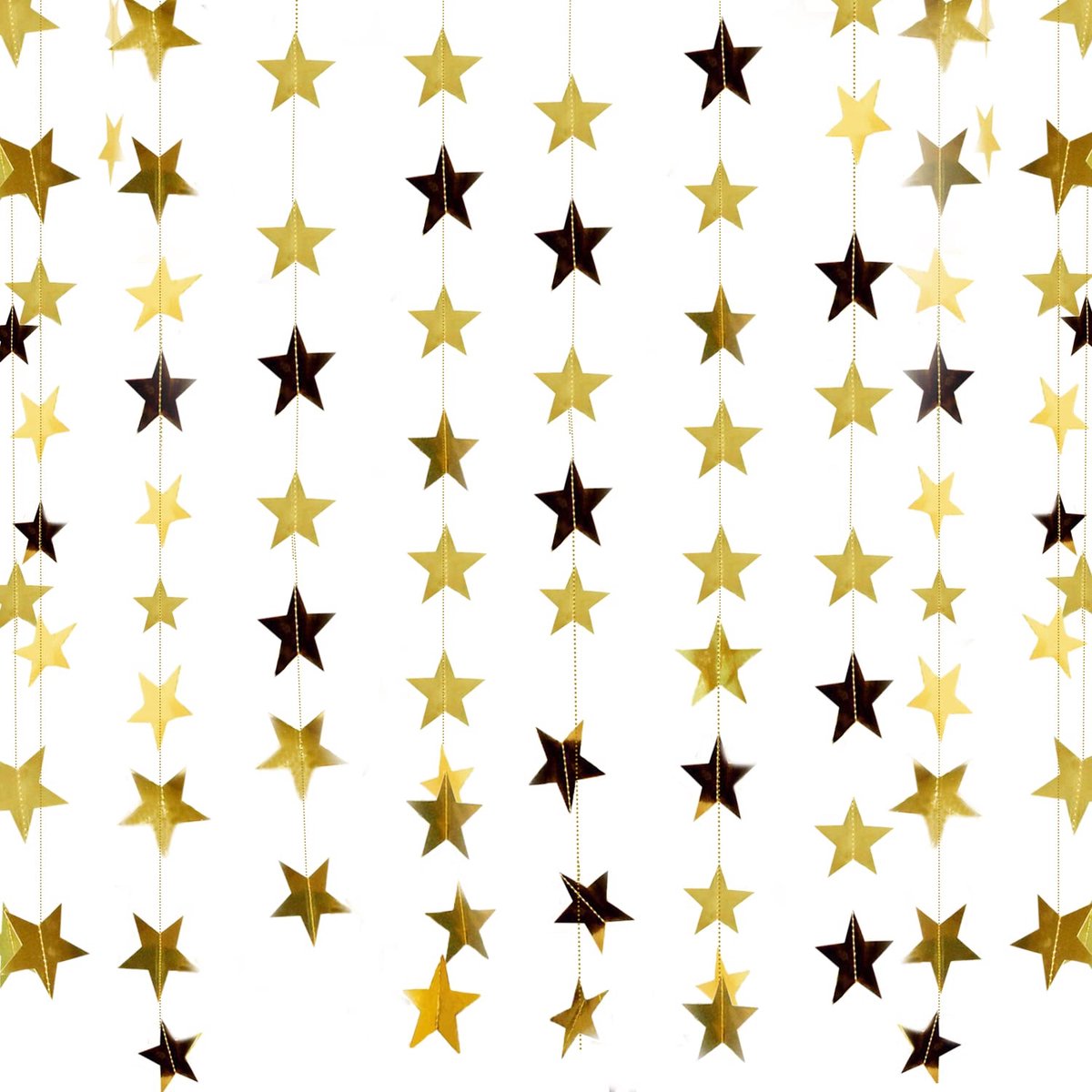 65 poten stervormige papieren slinger, slingerbanner van reflecterend sterpapier, papier, sterrenslingers voor bruiloft, vakantie, feest, trouwdag (goud)
