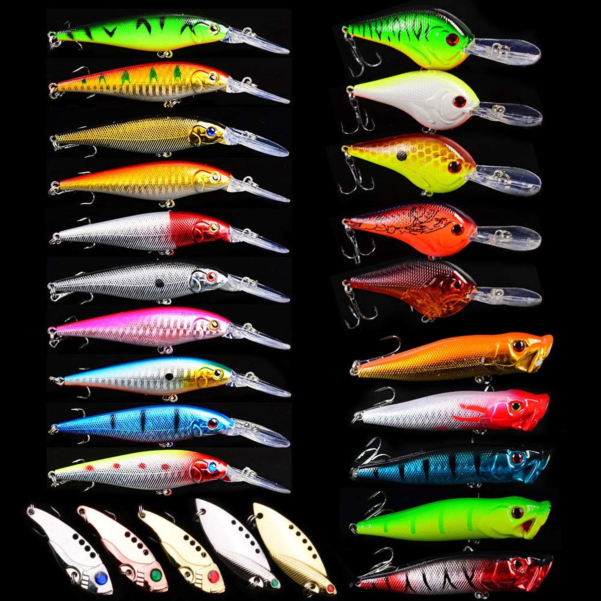 kunstaas voor vissen, 25 stuks, kunstaas met haak, Minnow hard aas met haak, accessoireset kunstaas, crankaas, zwemaas, viscadeaus voor mannen, geschikt voor zeevissen