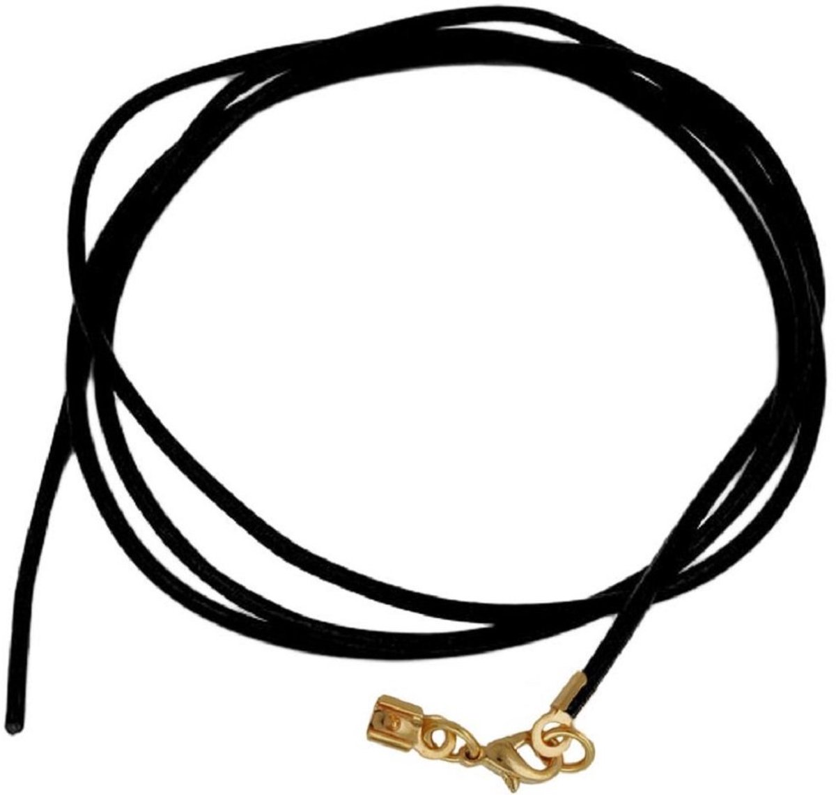 Leren band, halsketting, zwart, dames, heren en kinderen, karabijnsluiting, goudkleurig, 1 m lang, in te korten, Leer, Geen edelsteen