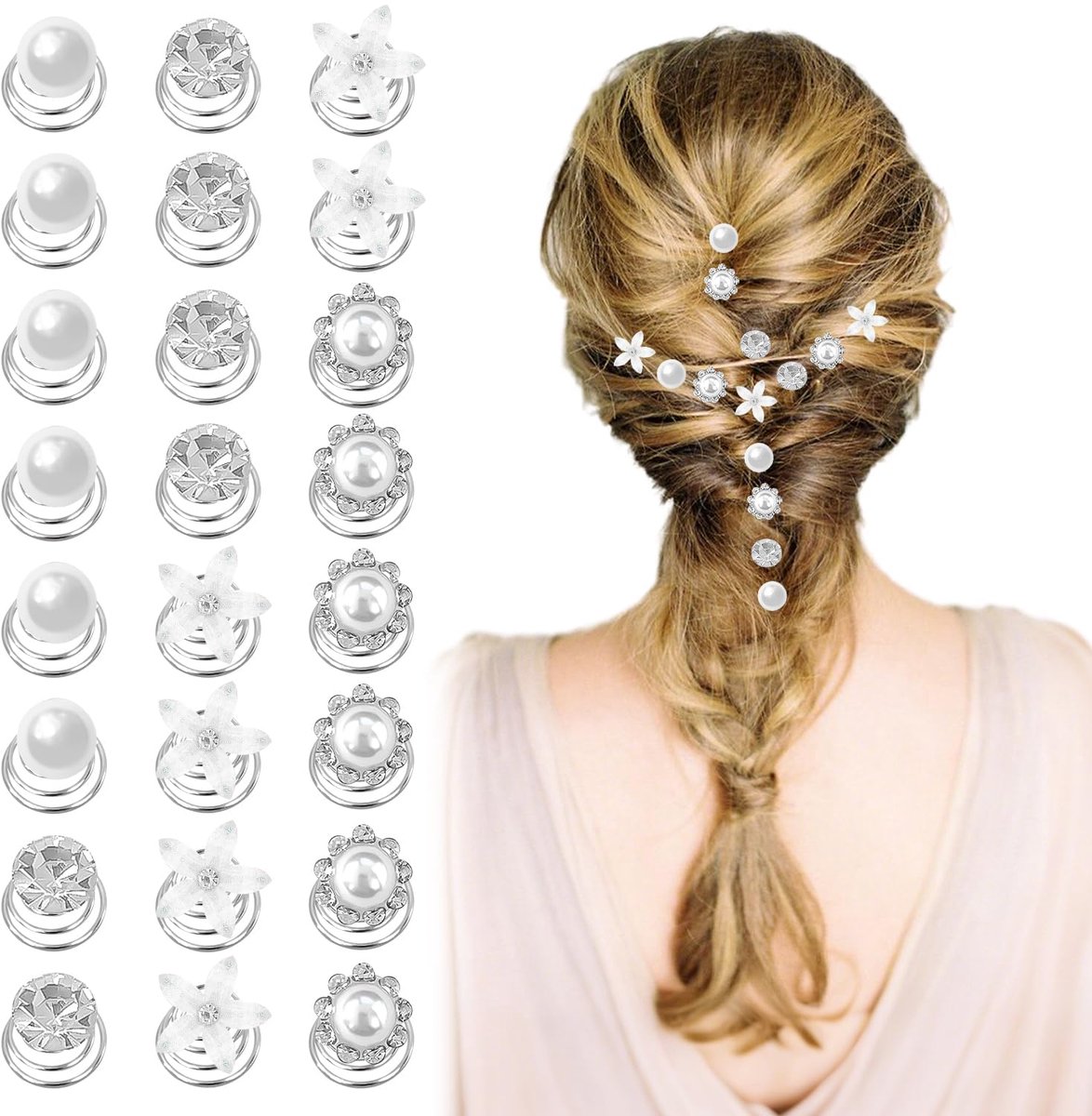 24 stuks spiraalvormige haarspelden, bruidshaaraccessoires met kristallen strass, haarspelden met parelbloemen voor bruidskapsels
