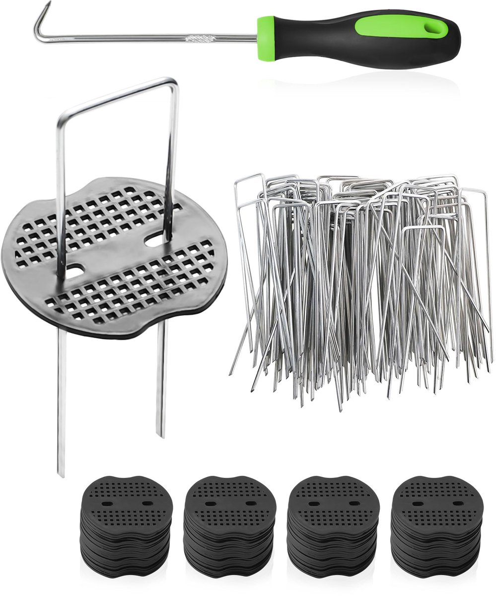 80 stuks, U-vormige haringen, 150 x 40 x 3 mm, met 80 sluitringen en haringtrekker, grondanker voor tuin, onkruiddoek, mulch, kunstgras