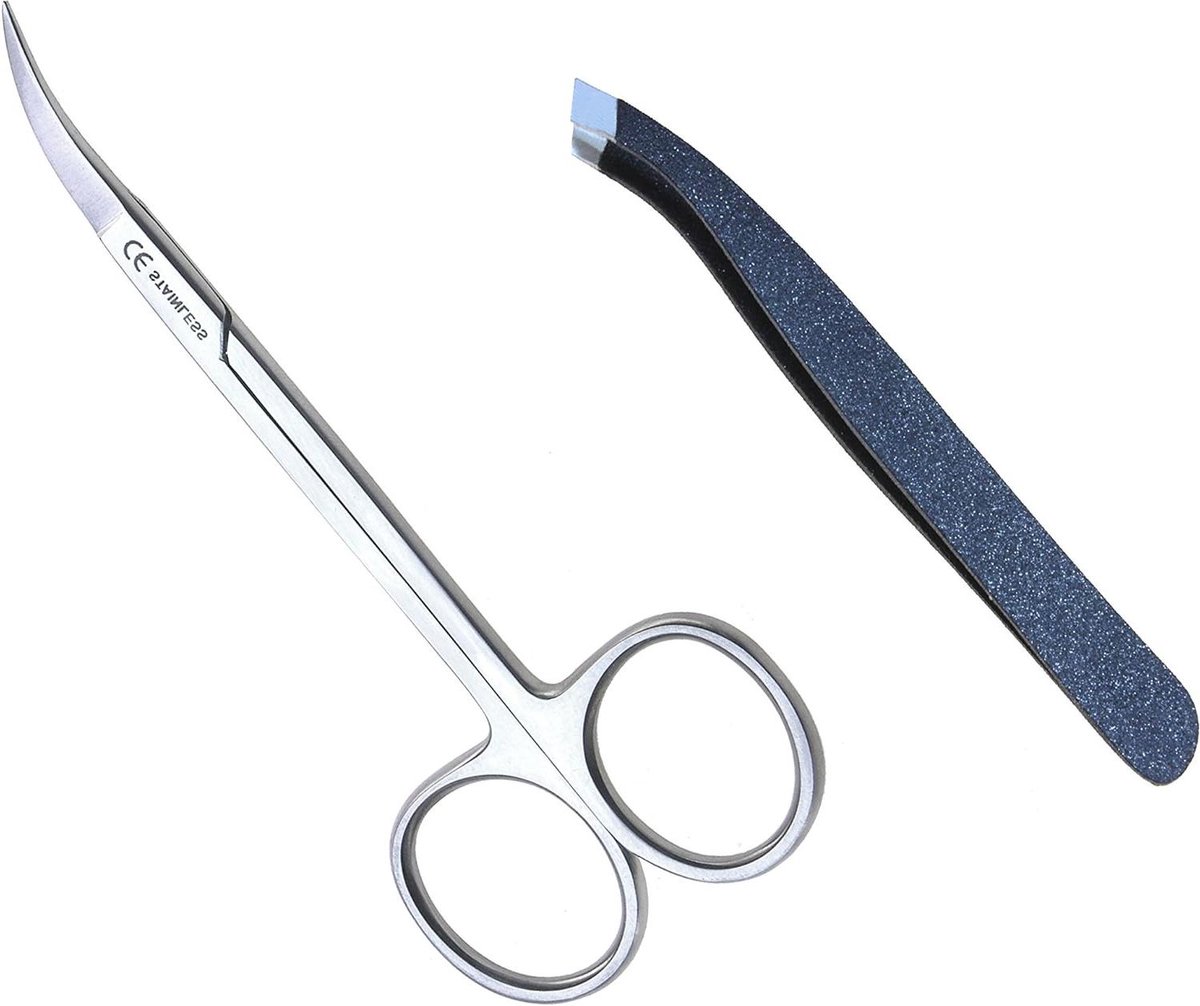 Wenkbrauwschaar Pincet Set - Gezichtsverzorging Mannen - Verzorgd Uiterlijk - Ergonomisch Design - 115 cm - Zilverkleurig