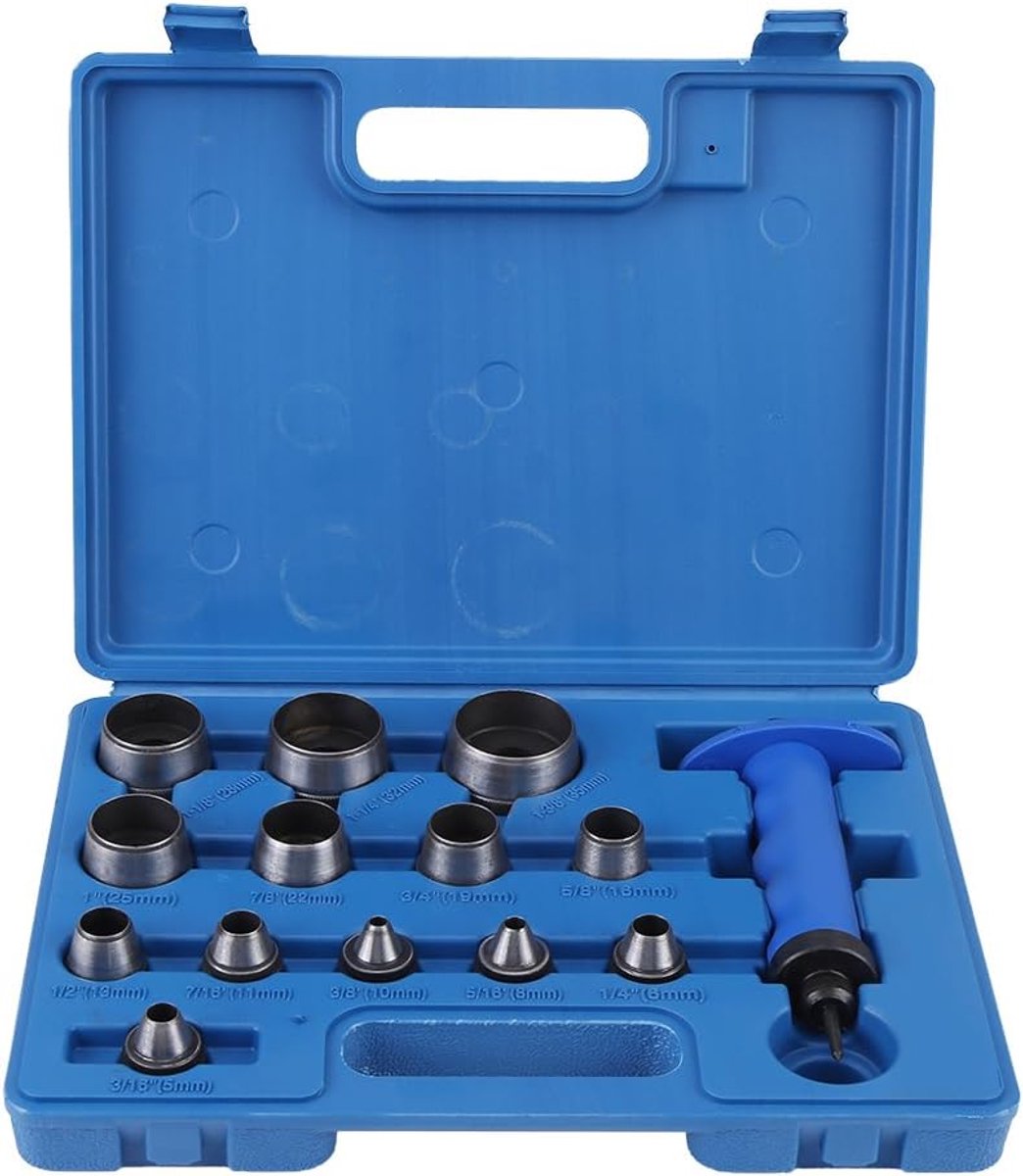 13-delige Leren Ponsgereedschap Set, Professionele Holle Ponsen met Handvat voor Riembewerking en Lederverwerking