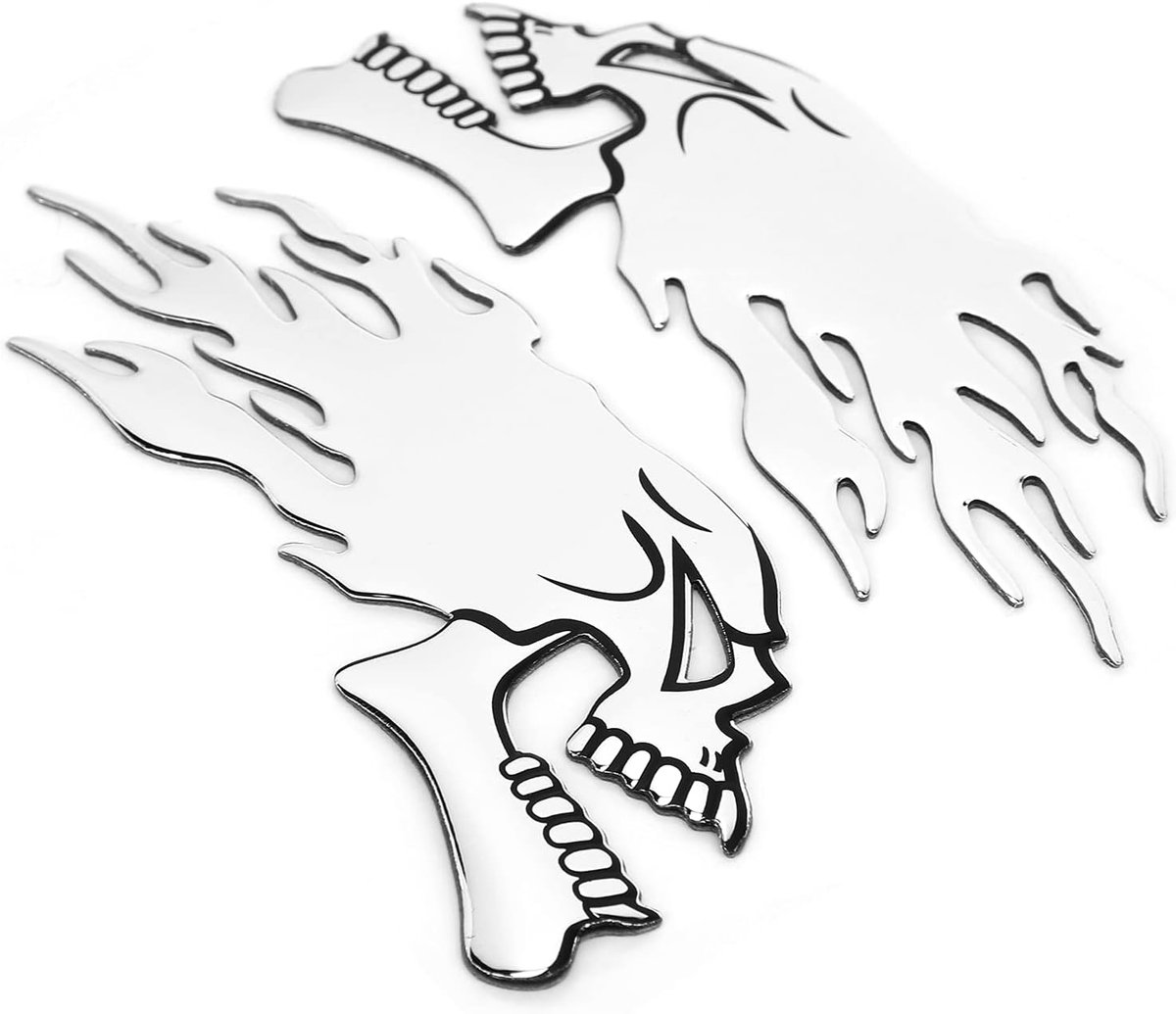 3D Mystical/Fantasy Skull Fuel Tank Sticker - Gepersonaliseerde Gastank Decal voor Motorfiets - Waterdichte Zilveren Schedelontwerp voor Unieke Decoratie (EEN (zilver))