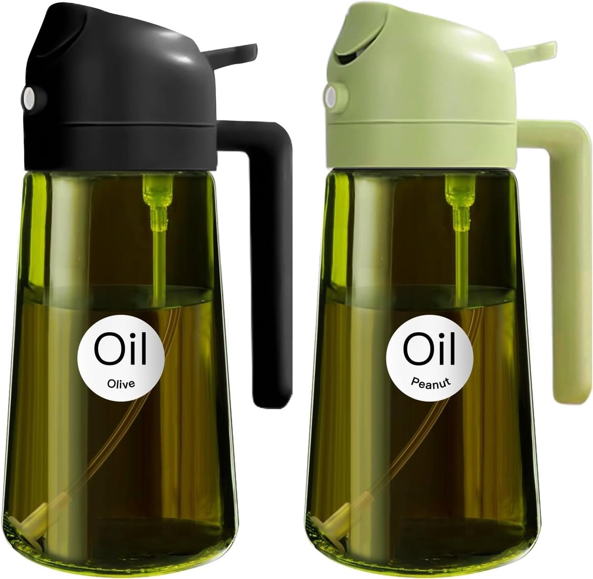 470ml lichte blokkerende donkere bakolie spuitbus, 2 in 1 olijfolie dispenser fles voor keuken, groene olie fles, bakolie spuitbus (Zwart &groen) | Lichtblokkerend donkergroen glas, food-grade spray en giet fles voor koken, airfryer, salade en BBQ