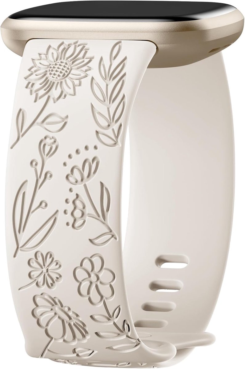 Zonnebloemarmband met gravure, compatibel met Fitbit Versa 3/Fitbit Versa 4/Fitbit Sense/Fitbit Sense 2 voor dames, reservearmband van siliconen voor Versa 3/Versa 4/Sense 2/Sense 2