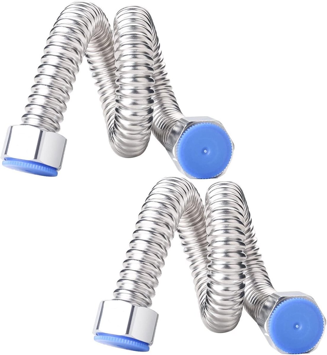 2 Stuks RVS Golfpijpen G1/2" x G1/2" van 20 cm voor Keuken en Badkamer, Buigzaam en Vormvast, Waterdichte Aansluitingen voor Kranen en Sanitair