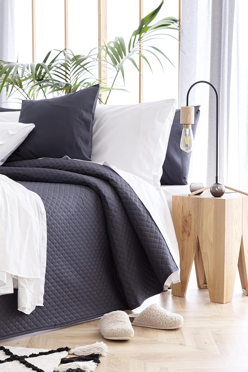SnelShoppen - Fijne sprei met ruitpatroon - multifunctionele sprei 100% microvezel - extra zacht - voor bedden 120/135-230 x 260 cm - donkergrijs - vo