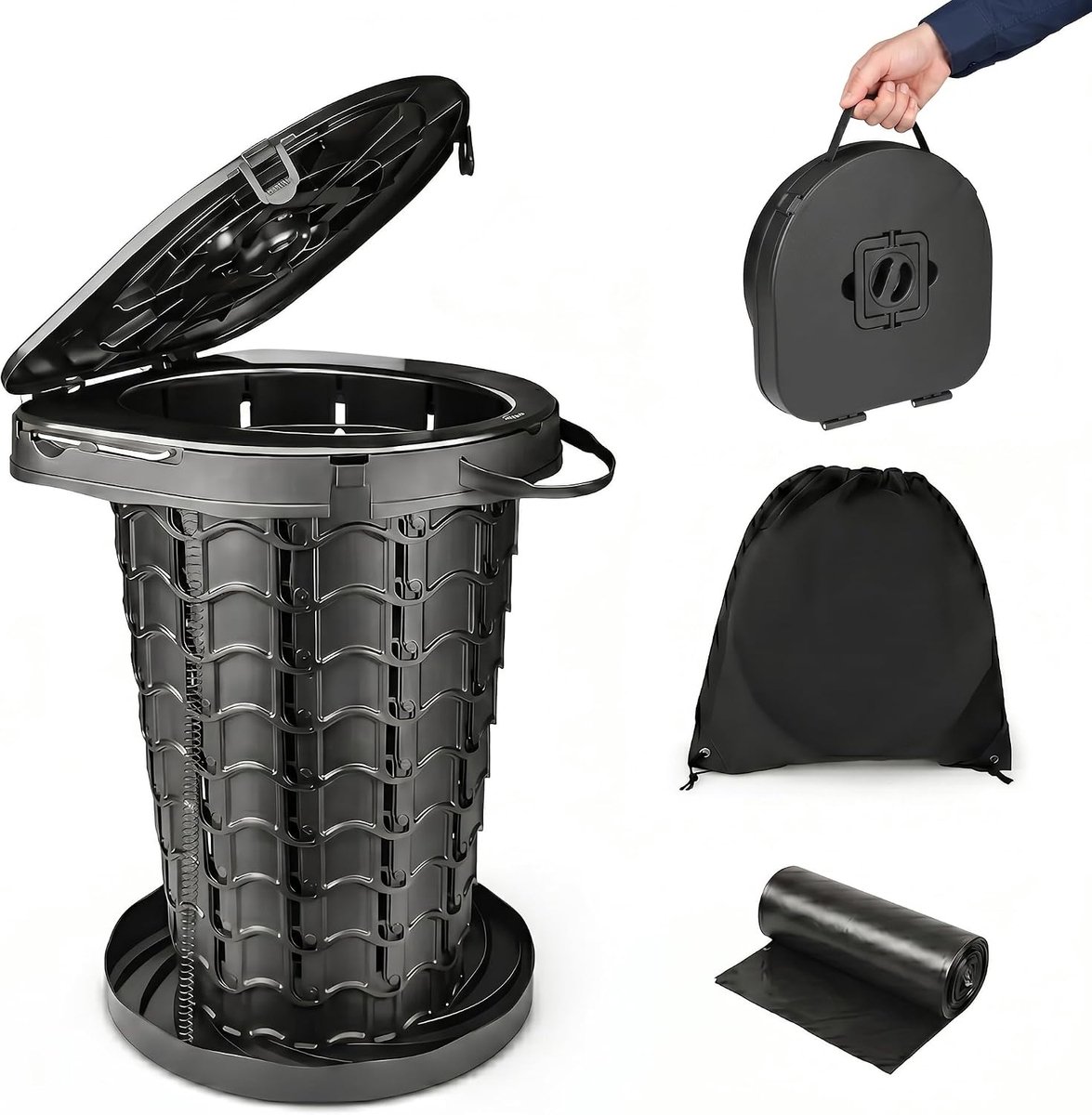 SnelShoppen - XXL Campingtoilette Faltbar met 10 Toilettenbeutel, Klapptoilet voor Volwassenen en Kinderen, Trockentoilet met Opbergzak, Draagvermogen