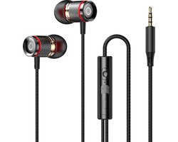 2 x Bedrade oortjes - In Ear Oordopjes - Oortjes met Draad en Microfoon - Extra Bass - 3,5mm Jack Aansluiting - 120cm kabel - Zwart