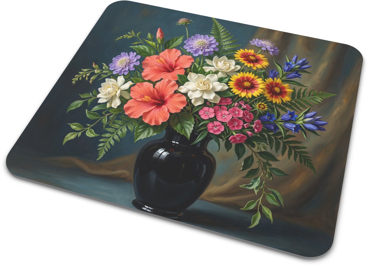 Muismat met Tropische Hibiscus en Gardenia Bloemenboeket Kleurrijke Schilderkunst Bureau Decoratie Cadeau