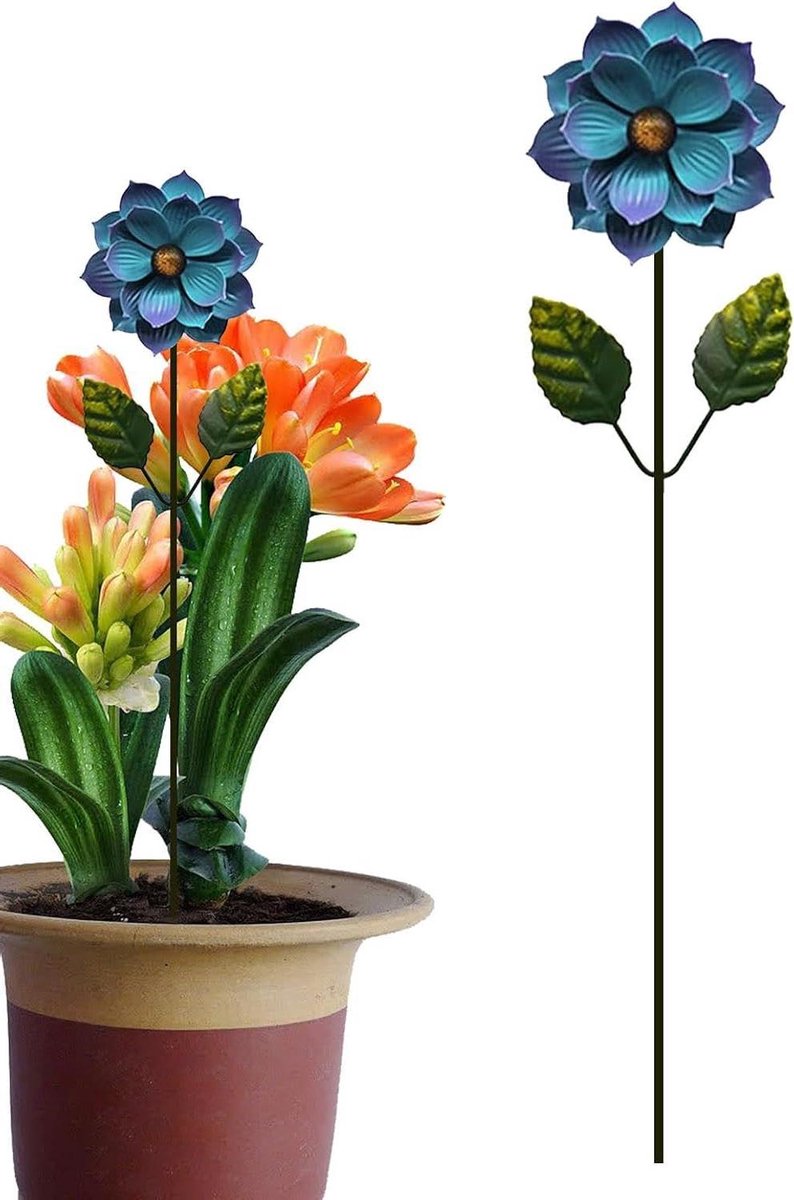 Decoratieve Tuinsteker - Bloem Decoratie - Tuin Verfraaien - Roestvrij Metaal - 44 x 10 cm - Blauw