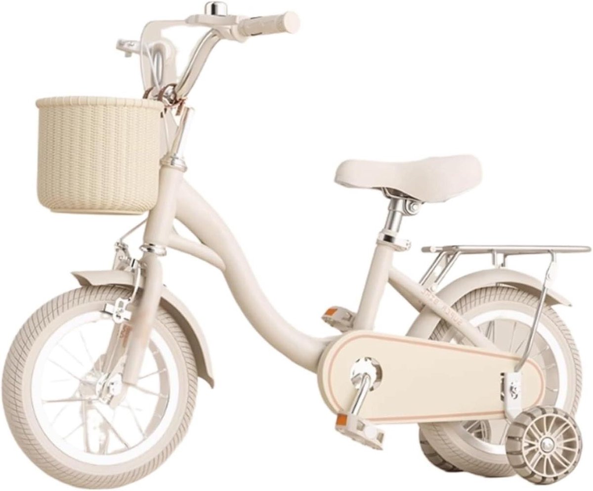 Kinderfiets Meisjesfiets Loopfiets Leren Fietsen Met Bel en Mandje 14 inch Beige