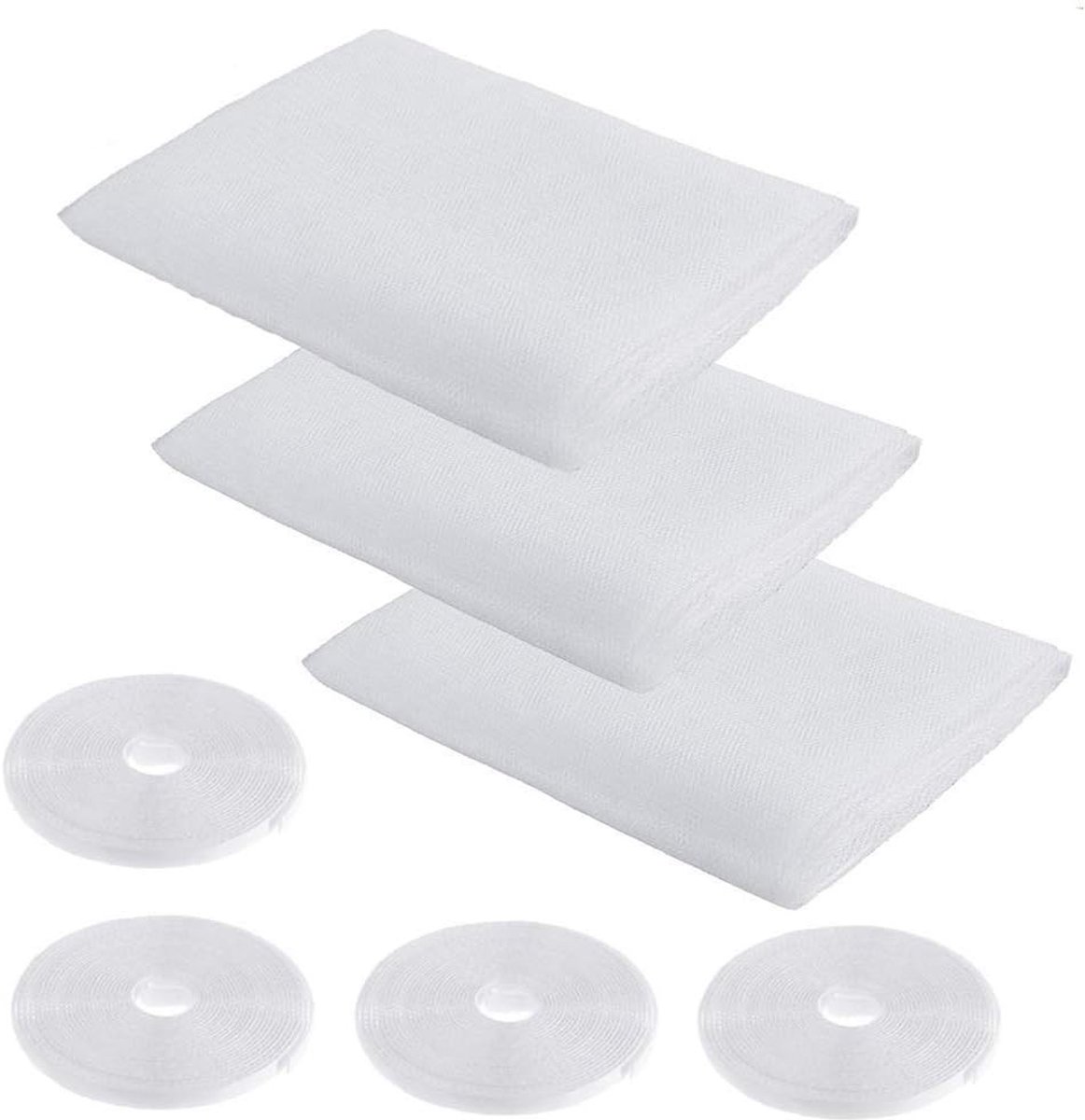 Insectenwerend Raamnet Set van 3 | Zelfklevende Tapes | Muggen- en Vliegenbescherming | 1.3m x 1.5m | Ideaal voor Huishoudens en Tuinen