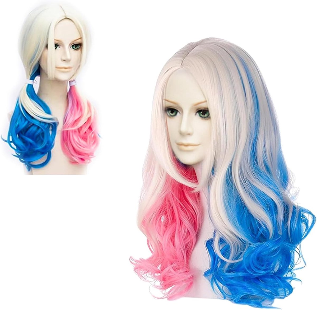 Langdurige Cosplay Peruk, Kleurige Haarstijl voor Carnaval, Halloween en Feestjes - Blond, Blauw, Roze