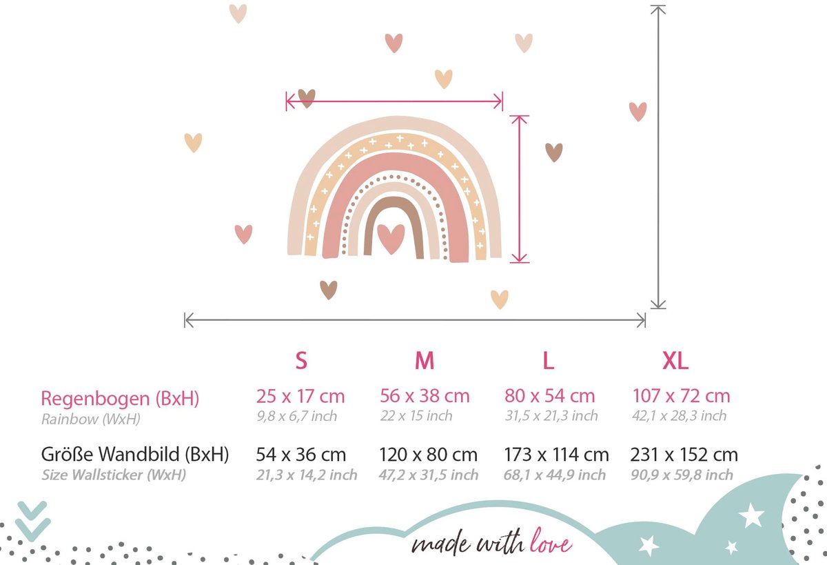 SnelShoppen - Decoratieve Muursticker Kinderkamer Harten Regenboogmotief - Leuk voor Baby- en Kinderenkamers - Makkelijk aan te brengen en verwijderen