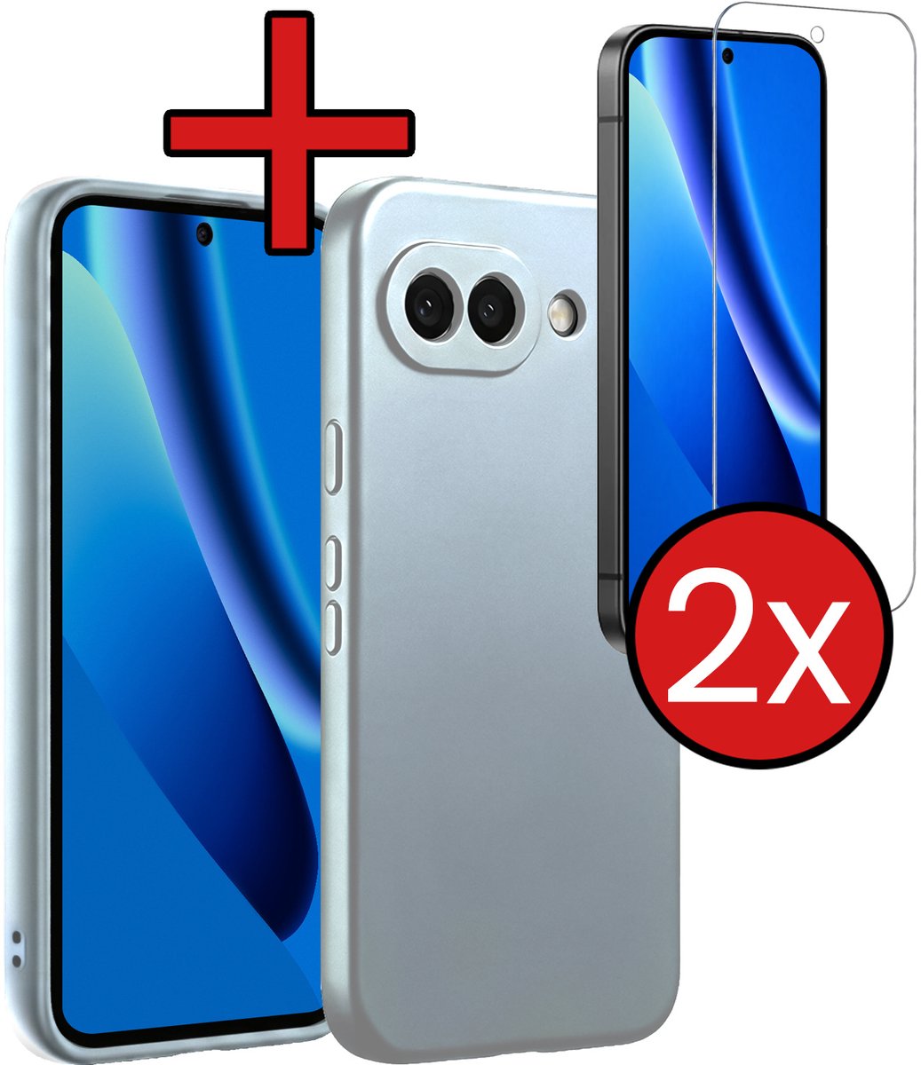 Hoesje - Met 2x Screenprotector - Geschikt voor Google Pixel 10a - Sterk & Shockproof - Telefoon Hoes - Back Cover - Siliconen Case - Telefoonhoes - Lichtblauw