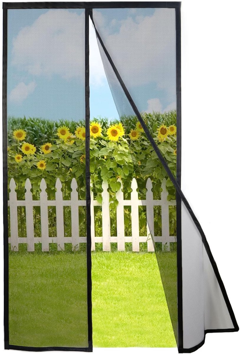 Magnetische Vliegengordijn 85x205cm, Zwart Fijn Dikker Gaas Opgewaardeerd | Fijn Dikker Gaas, Hordeur voor Balkondeur, met Meer dan 34 magneten, Sluit Automatisch, Laat Frisse Lucht Binnen