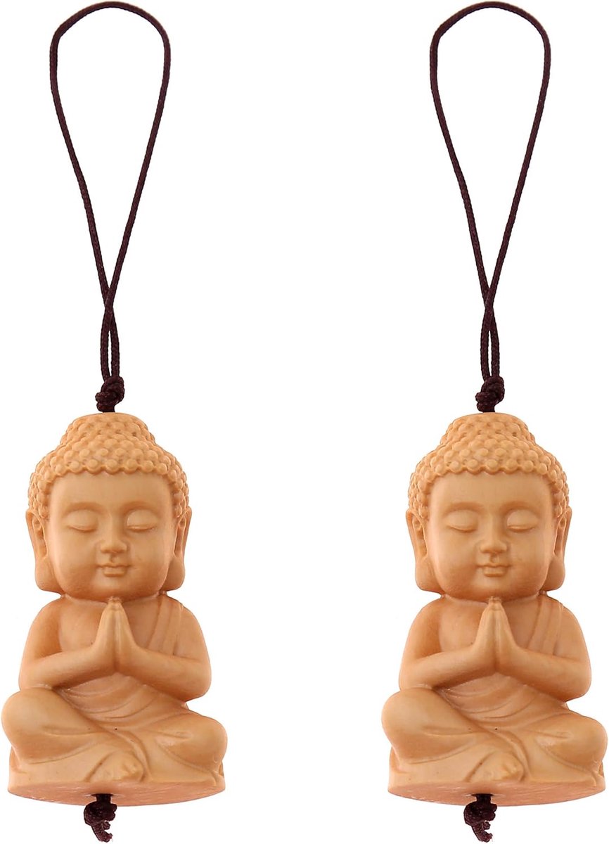 Boeddha sleutelhanger van hout, geluksbrenger en talisman, boeddhistische tashanger met Boeddhafiguur