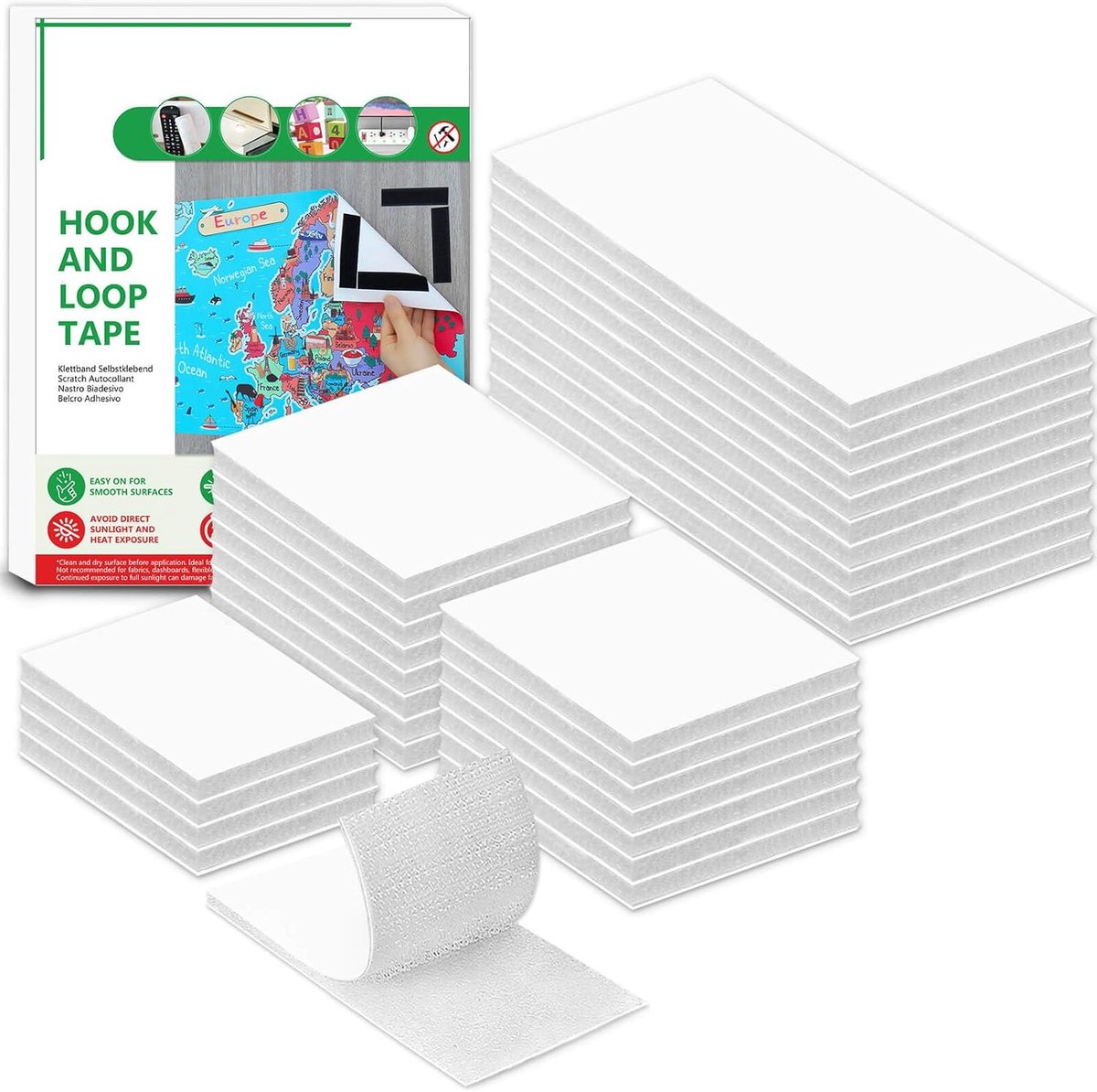 Klittenband Zelfklevend 30 Stuks Mix Lengte Extra Sterk, Dubbelzijdig Klittenband Hook and Loop Tape (Wit, 30 Stuks Mix Lengte)