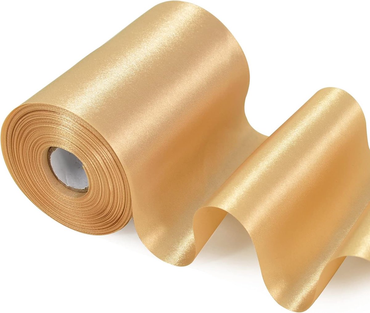 Breed satijnen lint, gekleurd stoffen lint voor cadeaulinten, strikken en decoratie van stoelen voor bruiloft, feest, Valentijnsdag en Kerstmis - goud 10 cm x 10 m