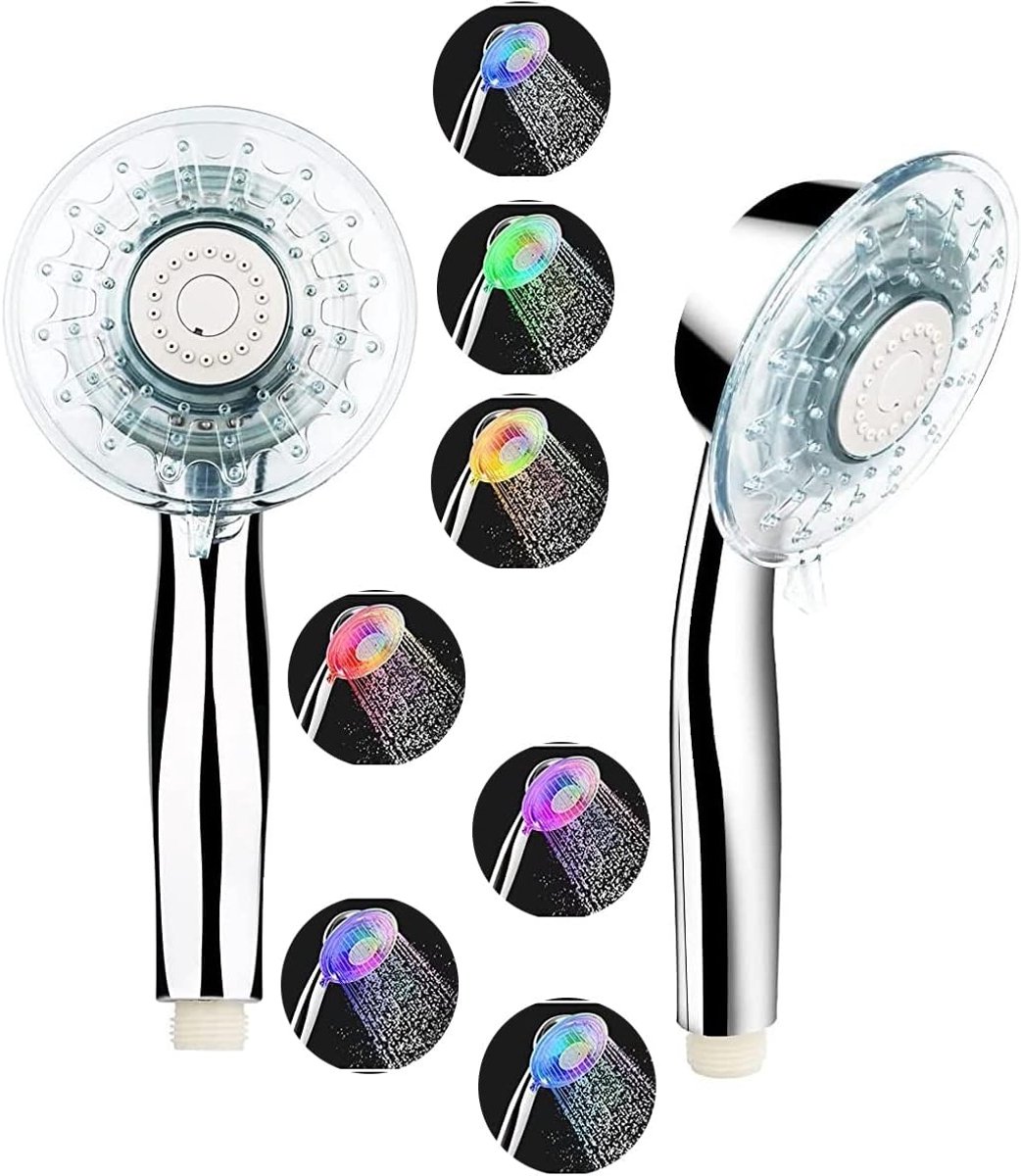 waterbesparende, grote handdouche, kleurverandering, douchekoppen (handdouches, 7 kleuren veranderen willekeurig, 2 straalsoorten, regendouche, antikalkfunctie, chroom)