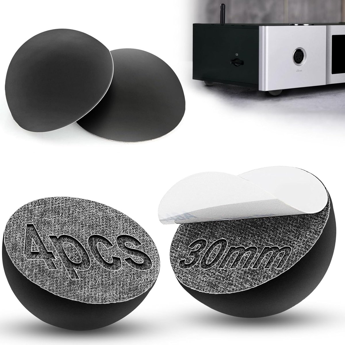 4 stuks rubberen voet zelfklevend zwart 30 mm luidspreker spikes siliconen subwoofer voeten beschermbuffer voor luidsprekers, spikes, monitoren