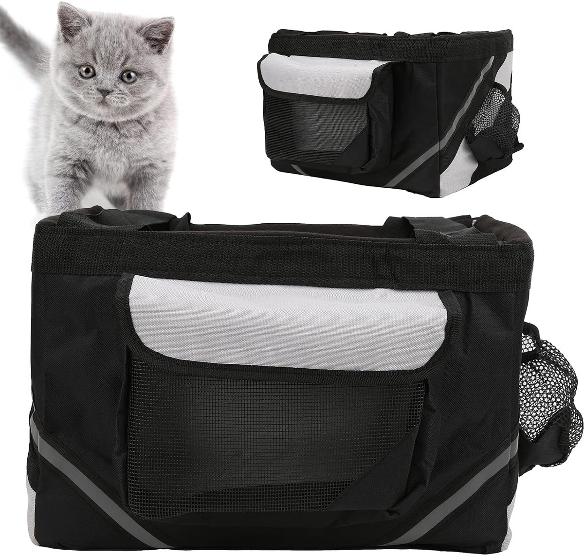 Fietsdrager Huisdierenmand, Oxford Stof Waterdicht 38x28x25cm, Zachte Katten en Kleine Honden Fietsmand met Veiligheidsriem, Voor- of Achterop Fietsdrager voor Huisdieren
