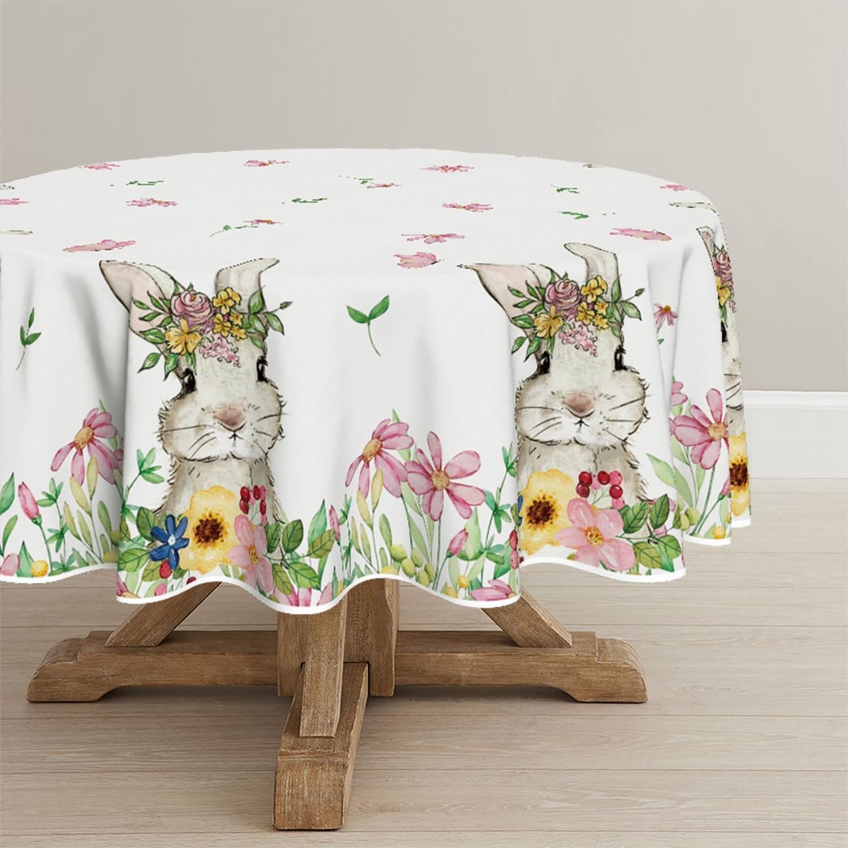 Mode Bloemen Bladeren Konijn Vlinders Pasen Tafelkleed, Ronde 140 cm Decoratieve Tafelhoes Protector Voor Thuis Tafel Decoraties