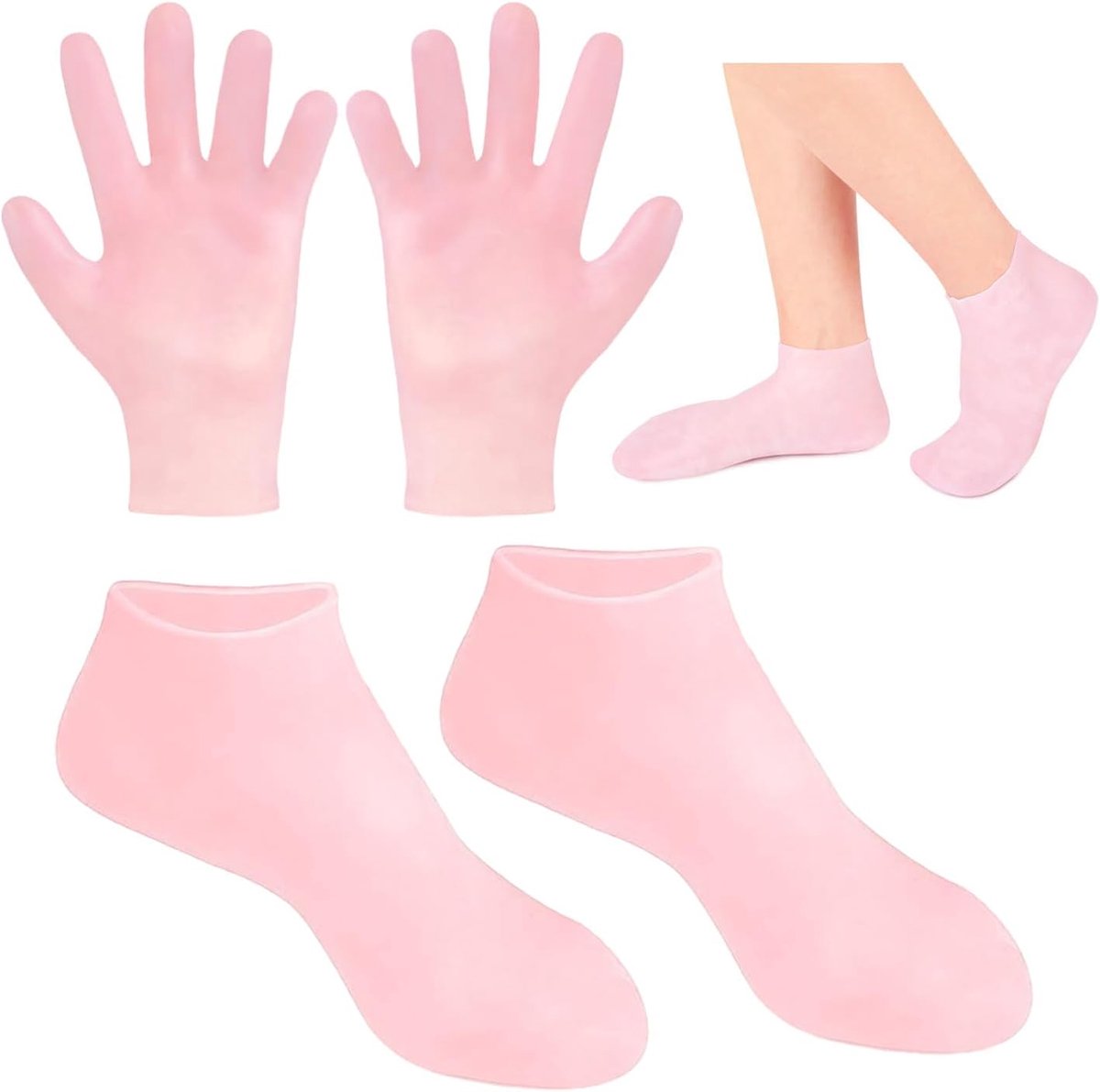 1 Paar Voetovertrekken en Handschoenen, Siliconen Sokken voor Dames - Hydraterende Gel-Spa Pedicure voor Gebarsten Hielen met Peeling Effect
