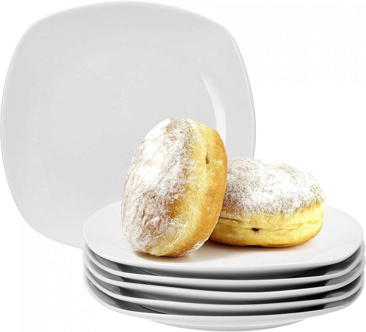Dessertborden van wit porselein 190 x 190 mm - klassieke platte borden glanzend - vierkante vorm