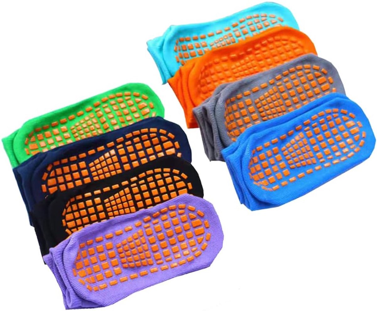 Sokken voor kleine kinderen, 8 paar antislip sokken voor kinderen, katoen met manchetten, warm, diep gesneden antislip vloersokken met siliconen voor baby's van 1-3 jaar en meisjes