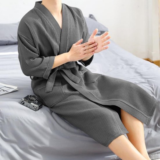 flintronic Wafelochtendjassen, uniseks, wafelkimono, badjas, ochtendjas, lange badjas van katoen, lichte badjas voor spa, hotel, loungewear, nachtkleding, alle seizoenen — afbeelding 4