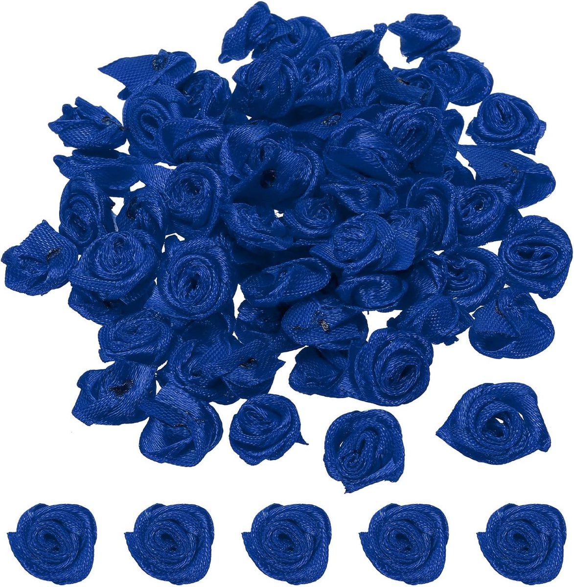 1,5 cm mini satijnen lint rozen, 50 stuks kleine stoffen bloemen versieringen rozetten applicaties voor doe-het-zelf ambachten en bruiloft, donkerblauw